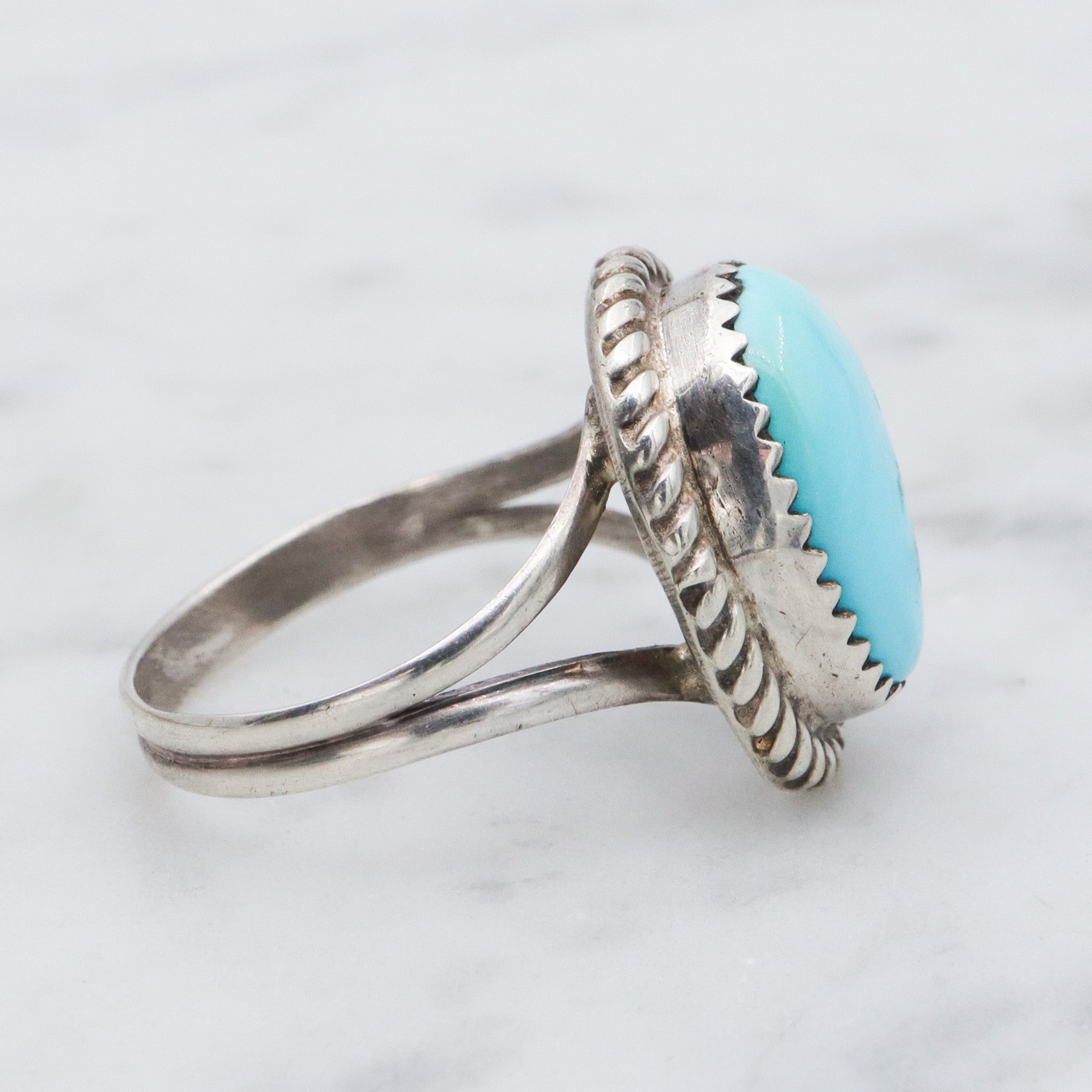 Vintage Herbert Tsosie Navajo sterling silver turquoise ring, sz 8.25